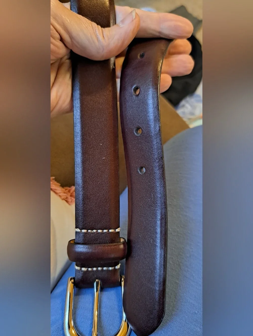 Mens J.CREW Italian Leather Belt Brown Size 38 1.1 Inch Wide Work Office Read